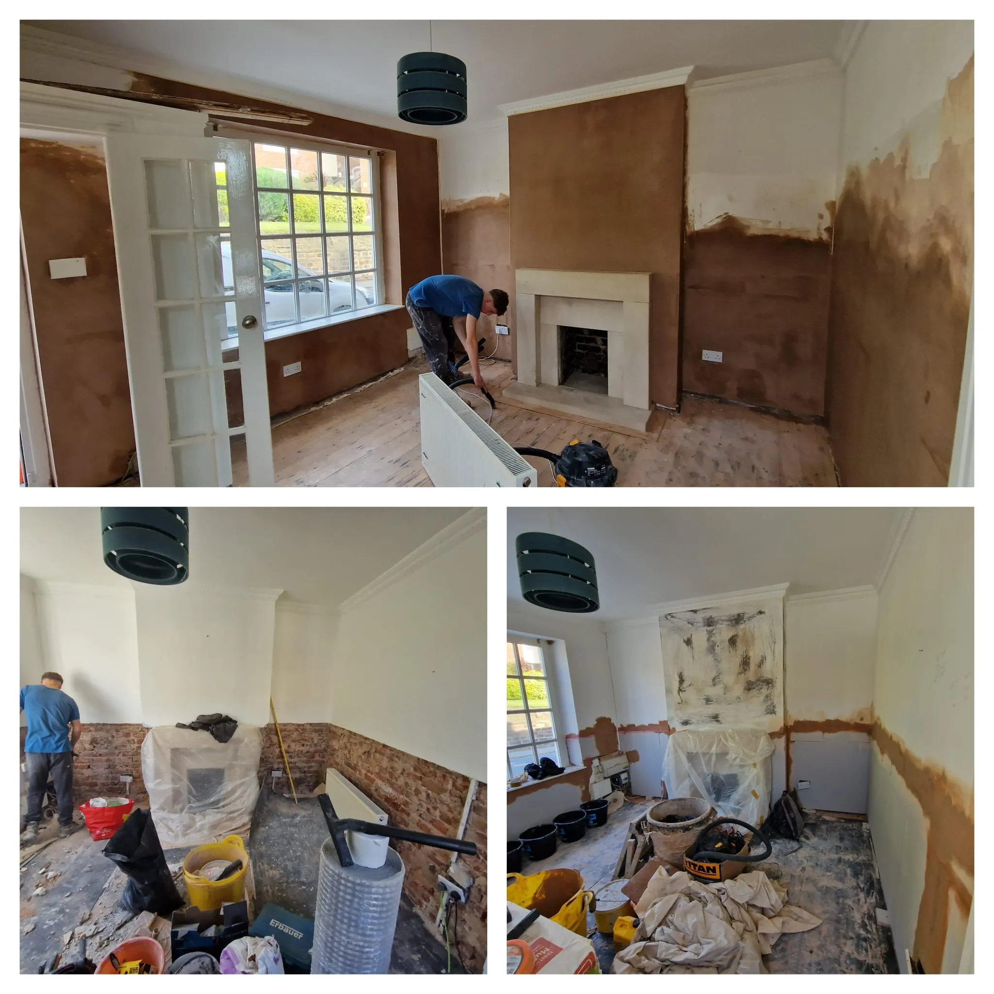 A man is painting the walls of a house.